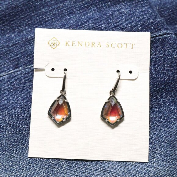 Kendra Scott Cory Light Gray Dichroic Glass Drop Earrings in Gunmetal - Picture 1 of 2